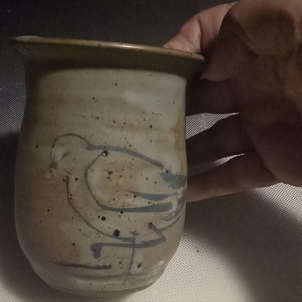 Rustic Handmade Sandpiper Ceramic Tea Coffee Handleless Mug